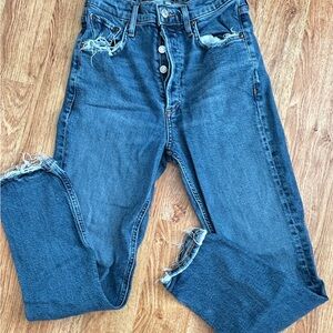 AGOLDE Jeans Women's Nico Straight Light Wash Frayed Hem Button Fly Riley 24